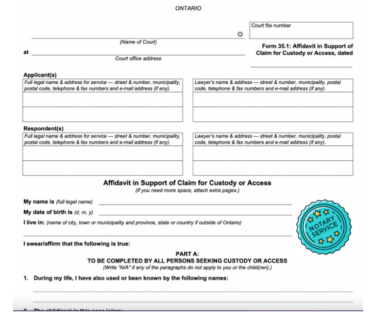 Affidavit in Support of Claim for Custody or Access (Form 35.1)