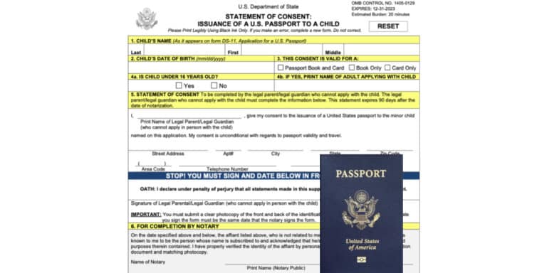 STATEMENT OF CONSENT: ISSUANCE OF A U.S. PASSPORT TO A CHILD (Form DS-3053)